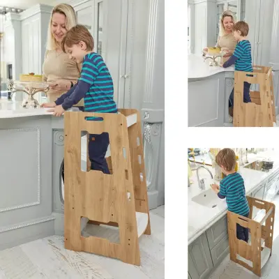 Ahşap Montessori Öğrenme Kulesi 2-6 Yaş Naturel - 6