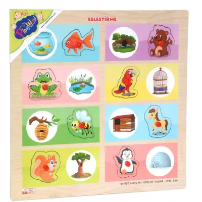 Ahşap Tutmalı Eşleştirme Puzzle-Hangi Hayvan Nerede Yaşar?