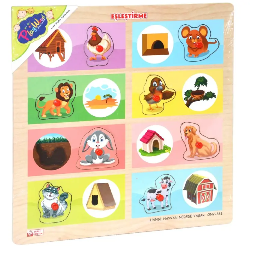 Ahşap Tutmalı Eşleştirme Puzzle-Hangi Hayvan Nerede Yaşar? - 2