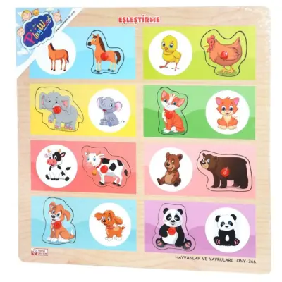 Ahşap Tutmalı Eşleştirme Puzzle-Hayvanlar Ve Yavruları 