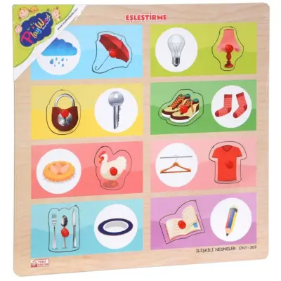 Ahşap Tutmalı Eşleştirme Puzzle- İlişkili Nesneler