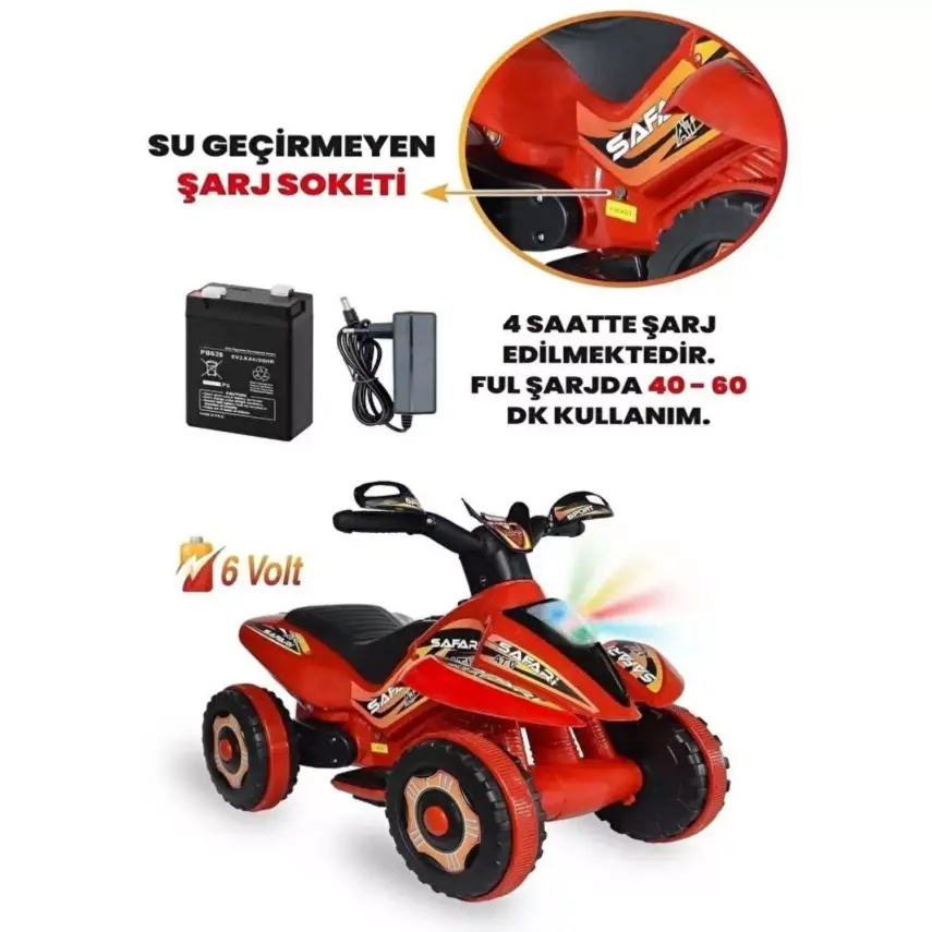 Akülü Atv Müzikli ve Led Işıklı 6V Safari Kırmızı - 3