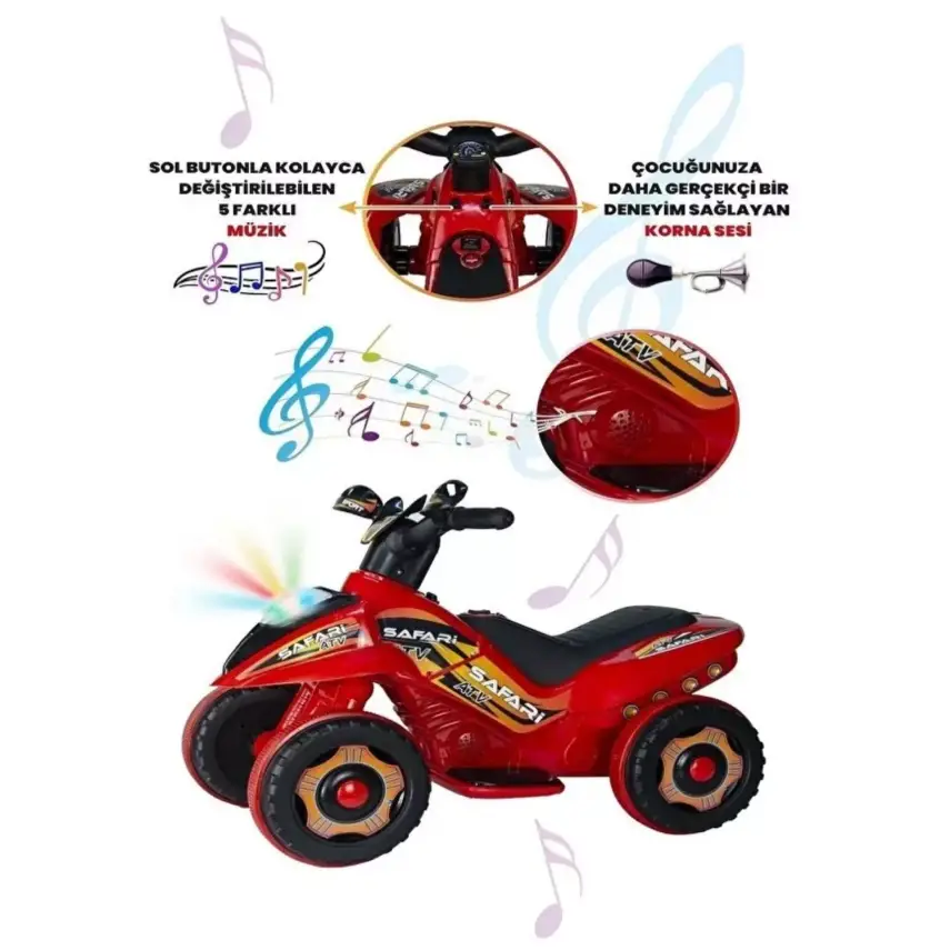 Akülü Atv Müzikli ve Led Işıklı 6V Safari Kırmızı - 4