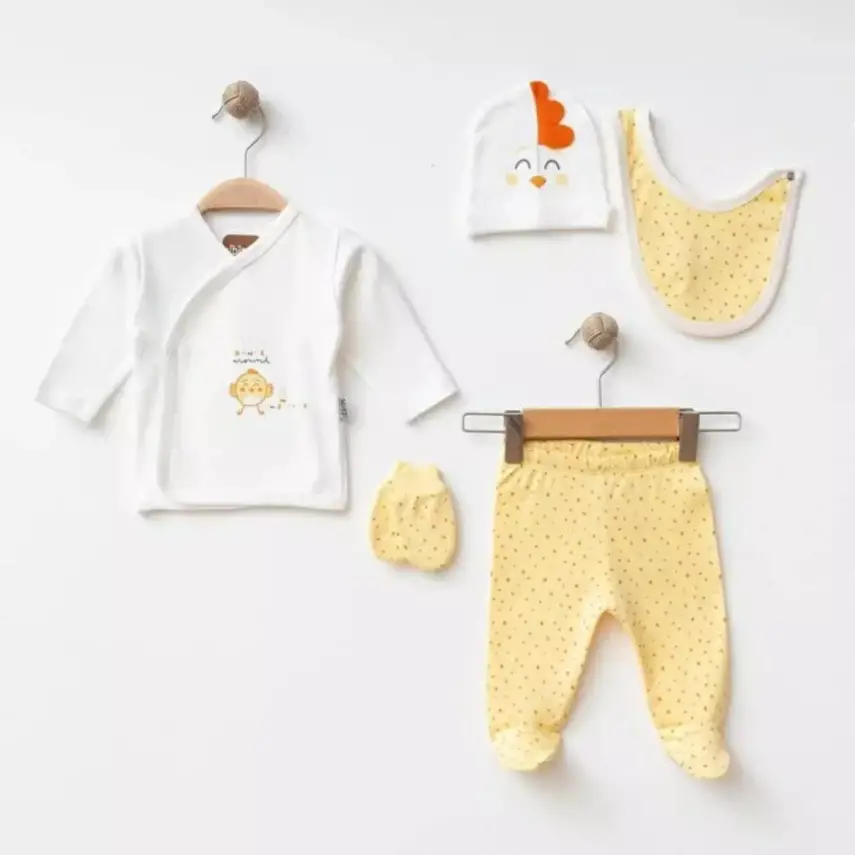 Albimini Hastane Çıkışı 5li Civciv Desenli Ekru - Sarı - 1