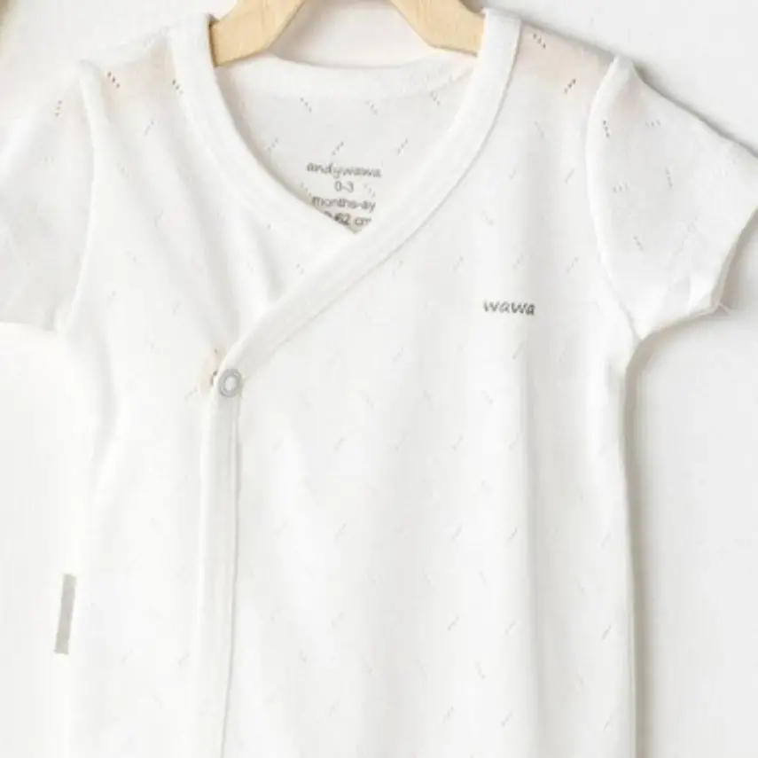 Andy Wawa 2Li Kısa Kol Bebek Body Jakarlı Basic Sarı - Beyaz Unisex - 2