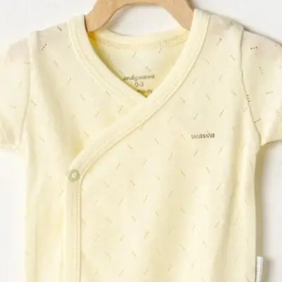 Andy Wawa 2Li Kısa Kol Bebek Body Jakarlı Basic Sarı - Beyaz Unisex - 3