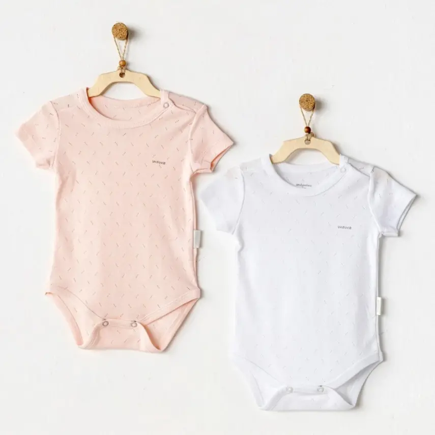 Andy Wawa 2Li Kız Bebek Kısa Kol Body Jakarlı Basic Pembe - Beyaz - 1