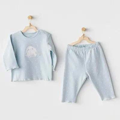 Andy Wawa 2Li Unisex Bebek Takım Cuddly Bunny Bear Mavi