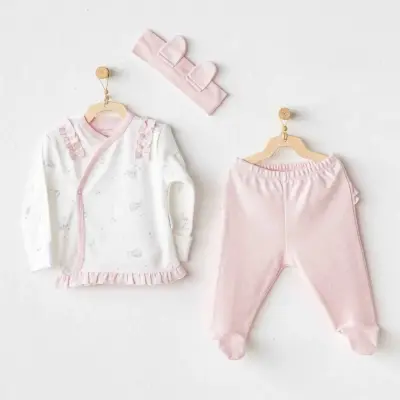 Andy Wawa Bandanalı Kız Bebek 3lü Zıbın Takımı Cuddly Bunny Bear Pembe