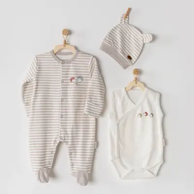Andy Wawa Erkek Tulum Takımı 3lü Organik Newborn Baby Bej - 1