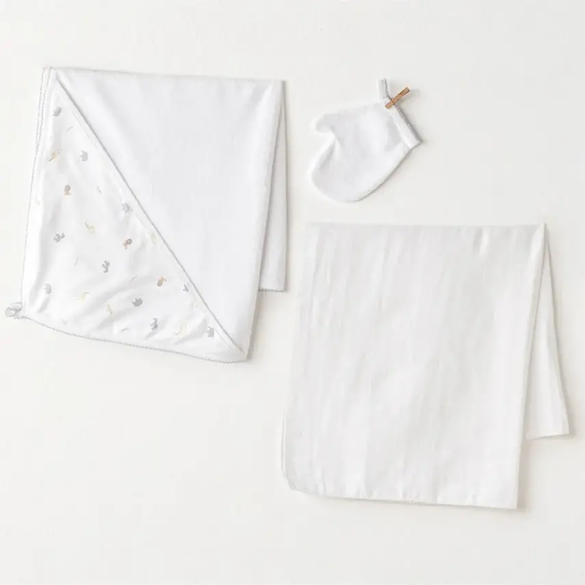 Andy Wawa Havlu Takımı 3lü Müslin Little King Beyaz - 1