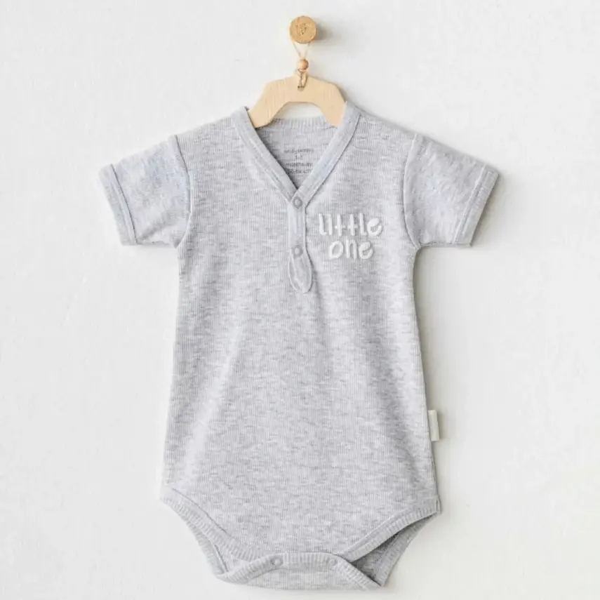 Andy Wawa Kısa Kollu Çıtçıtlı Bebek Body Basic Gri Melanj Unisex - 1