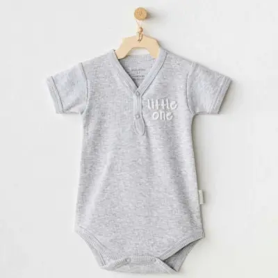 Andy Wawa Kısa Kollu Çıtçıtlı Bebek Body Basic Gri Melanj Unisex - 3
