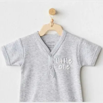 Andy Wawa Kısa Kollu Çıtçıtlı Bebek Body Basic Gri Melanj Unisex   (1)