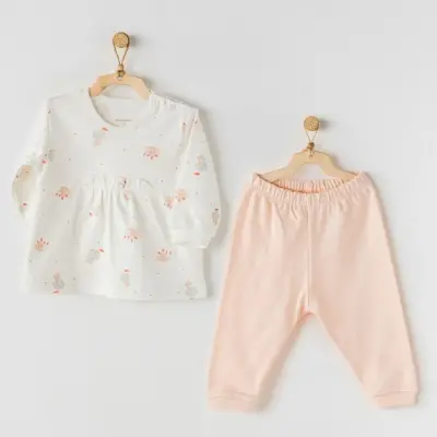 Andy Wawa Kız 2li Takım Hiding Rabbits Ekru - Somon - 1