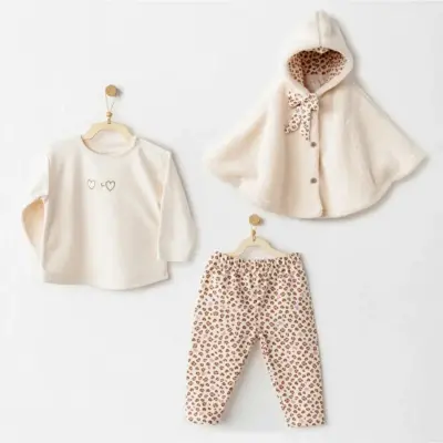 Andy Wawa Kız 3lü Takım Little Leopard Ekru - 3