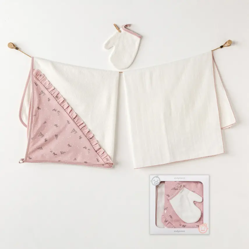 Andy Wawa Kız Havlu Takımı Müslin 3lü Puppy Gazelle Pembe - 1