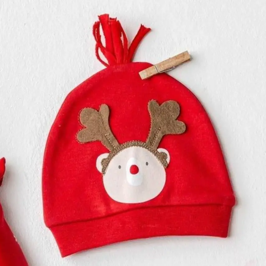 Andy Wawa Tulum Şapka Takım Velvet Happy Newyear Kırmızı - 3