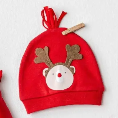 Andy Wawa Tulum Şapka Takım Velvet Happy Newyear Kırmızı - 4