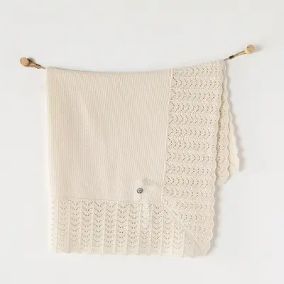 Andy Wawa Unisex Battaniye Triko 100x90cm Ekru