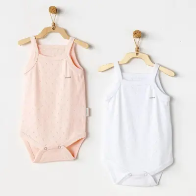 Andy Wawa Unisex Body İp Askılı 2li Jacquard Basic Pembe - Beyaz 