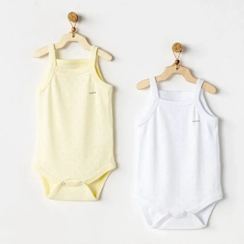 Andy Wawa Unisex Body İp Askılı 2li Jacquard Basic Sarı - Beyaz - 1