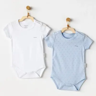 Andy Wawa Unisex Body Kısa Kol 2li Jacquard Basic Mavi - Beyaz 