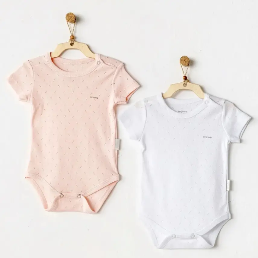 Andy Wawa Unisex Body Kısa Kol 2li Jacquard Basic Pembe - Beyaz - 1