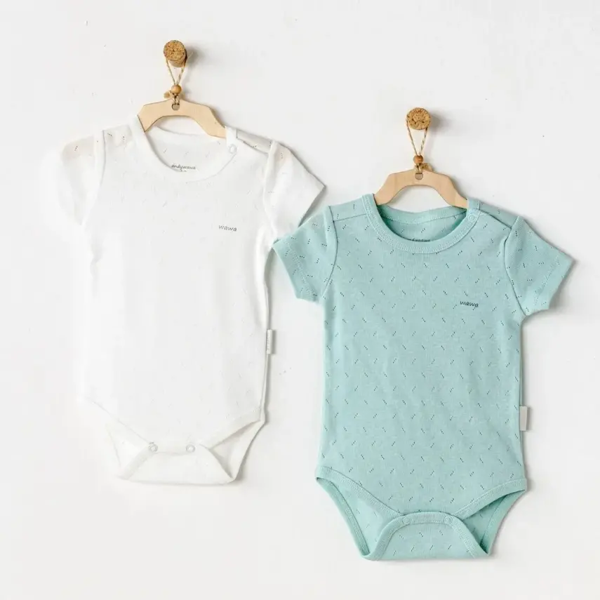 Andy Wawa Unisex Body Kısa Kol 2li Jacquard Basic Yeşil - Beyaz - 3