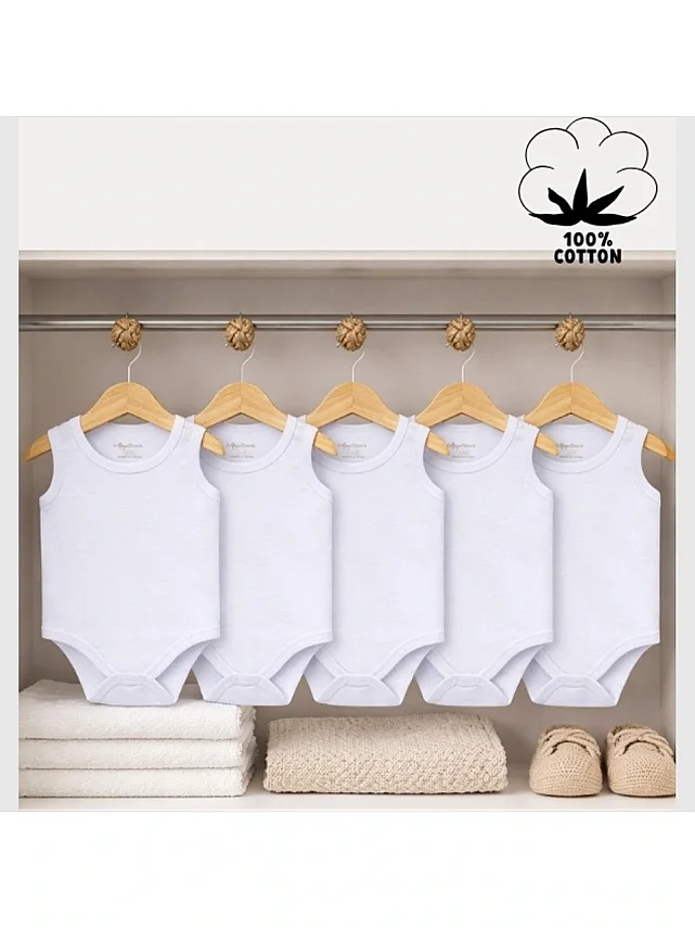 Angelto'uch Pamuklu Body Askılı Penye Beyaz 5'li Set Unisex - 1