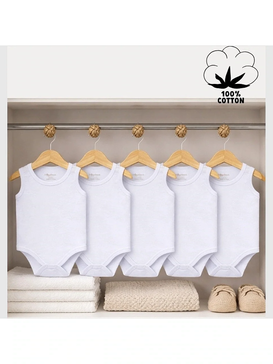 Angeltouch Pamuklu Body Askılı Penye Beyaz 5'li Set Unisex
