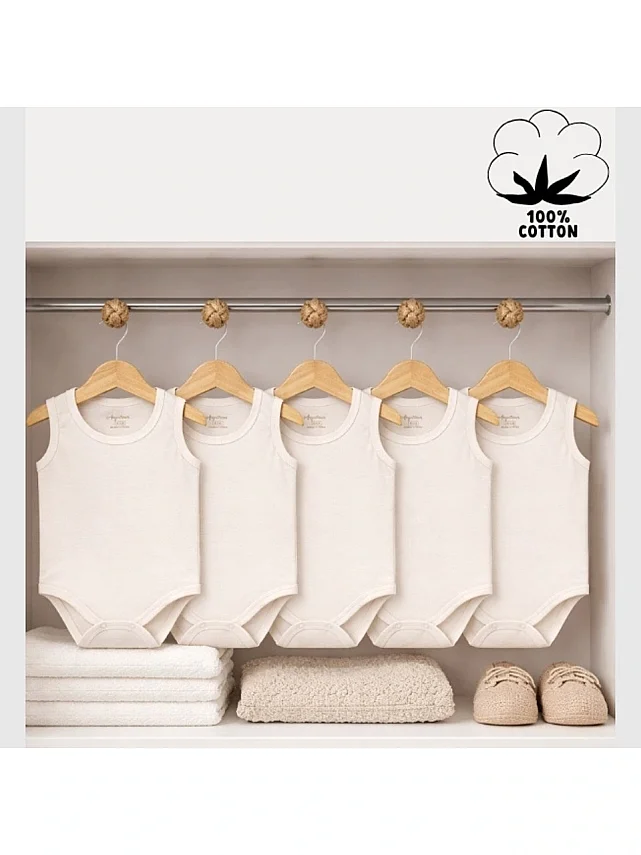 Angeltouch Pamuklu Body Askılı Penye Ekru 5'li Set Unisex - 1