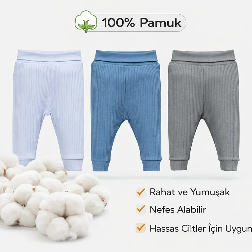 Angeltouch Pantolon Patiksiz Raporlu 3'lü Set -Erkek Bebek 0-3 Ay - 6