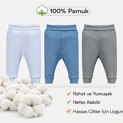 Angeltouch Pantolon Patiksiz Raporlu 3'lü Set -Erkek Bebek 12-18 Ay - 6