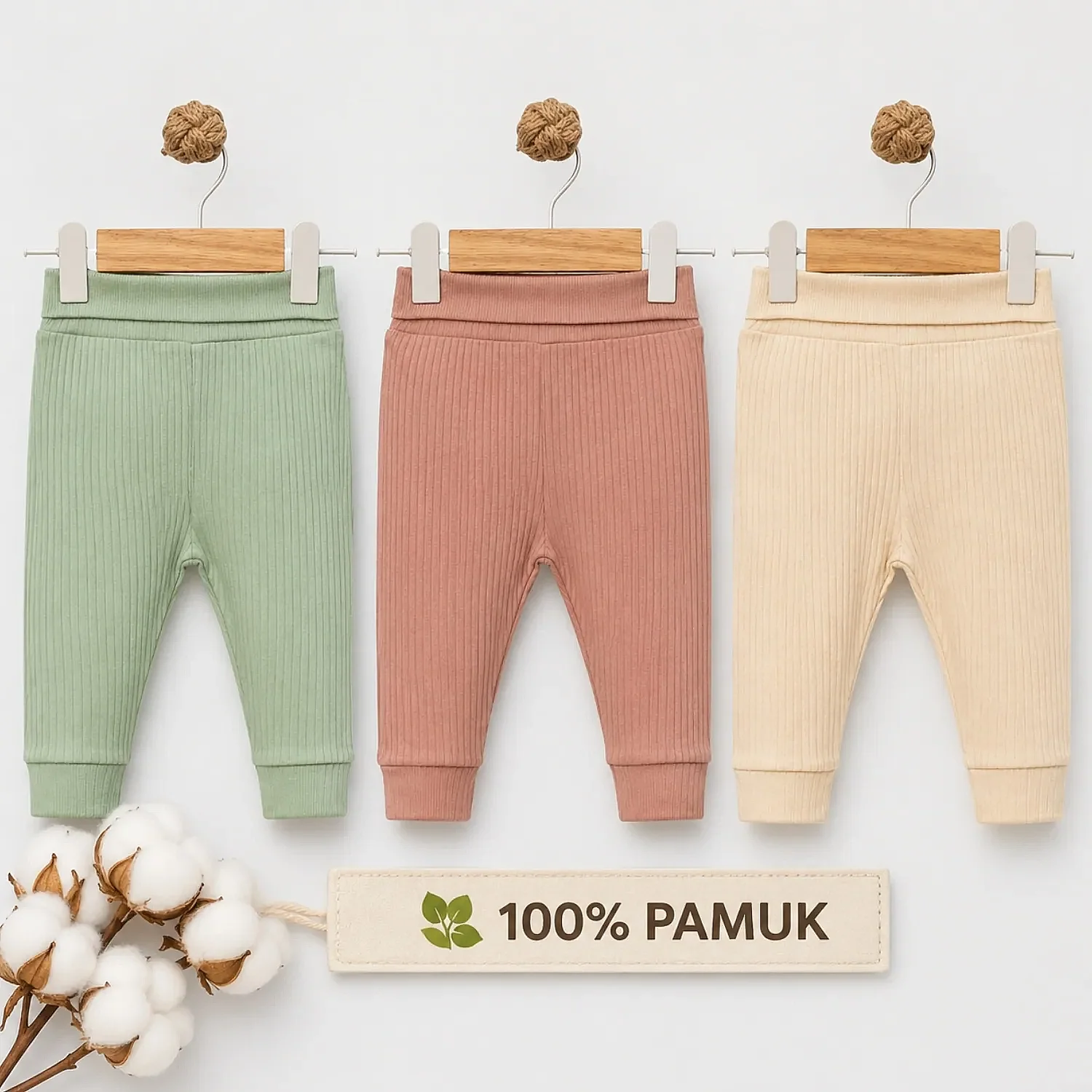 Angeltouch Pantolon Patiksiz Raporlu 3'lü Set Kız Erkek Unisex Bebek 3-6 Ay