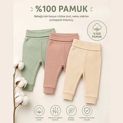 Angeltouch Pantolon Patiksiz Raporlu 3'lü Set Kız Erkek Unisex Bebek 9-12 Ay - 6