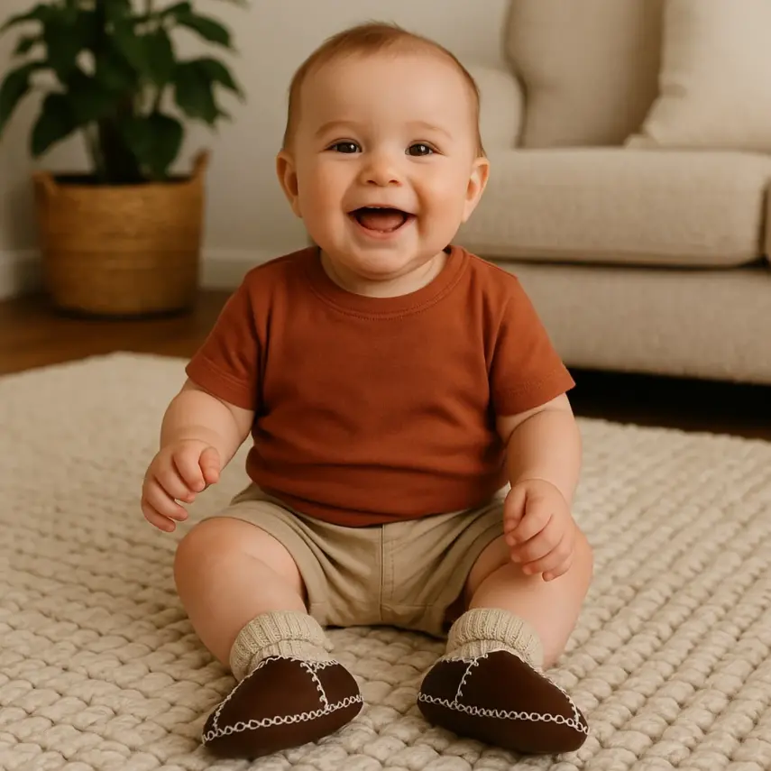 Angeltouch Unisex Bebe Patik Deri Lüx Kahverengi - 3