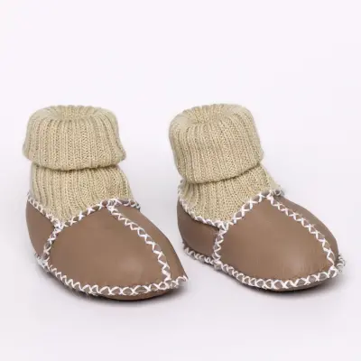 Angeltouch Unisex Bebe Patik Deri Lüx Sütlü Kahve - 9