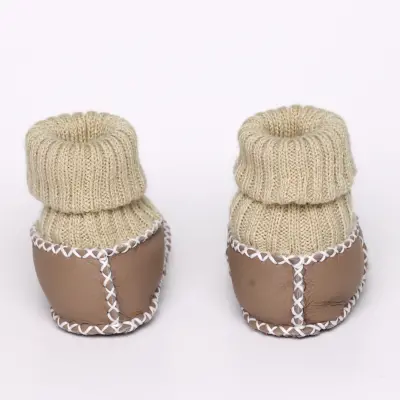 Angeltouch Unisex Bebe Patik Deri Lüx Sütlü Kahve - 5