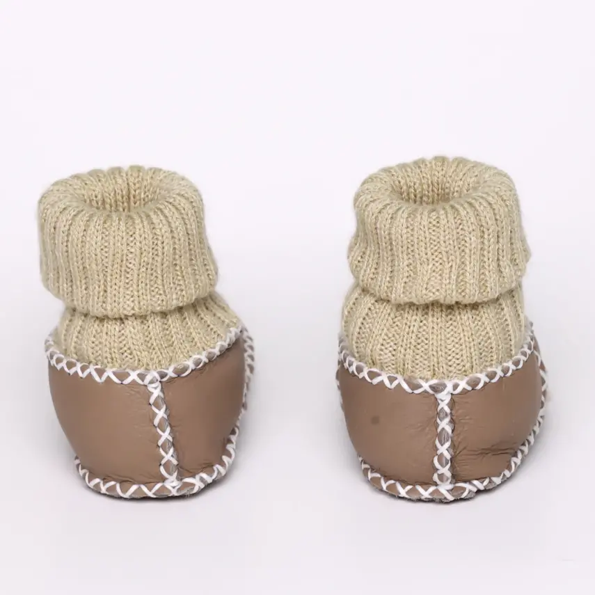 Angeltouch Unisex Bebe Patik Deri Lüx Sütlü Kahve - 5