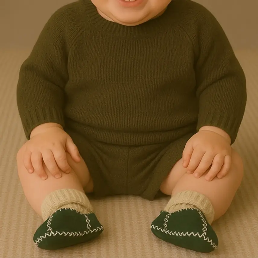 Angeltouch Unisex Bebe Patik Deri Lüx Yeşil - 1