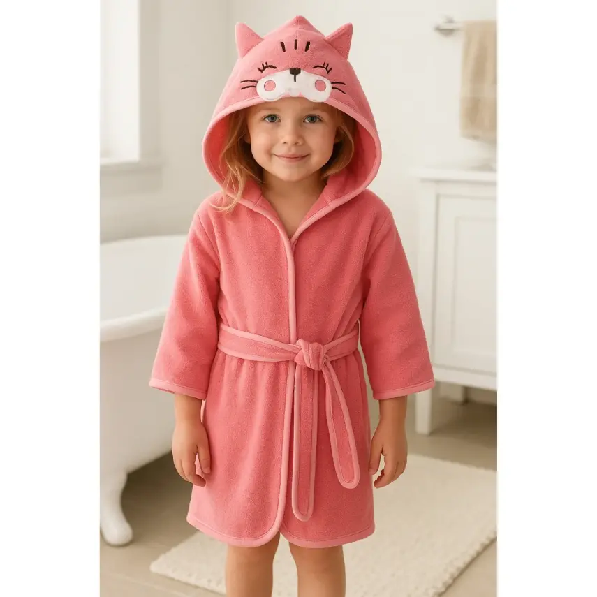 Angeltouch Unisex Bebek Bornozu Figürlü Pembe - 1