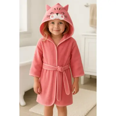 Angeltouch Unisex Bebek Bornozu Figürlü Pembe - 5