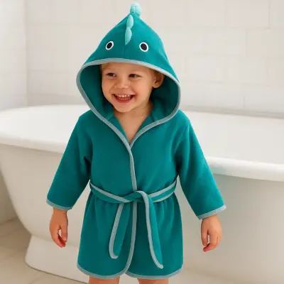 Angeltouch Unisex Bebek Bornozu Figürlü Petrol