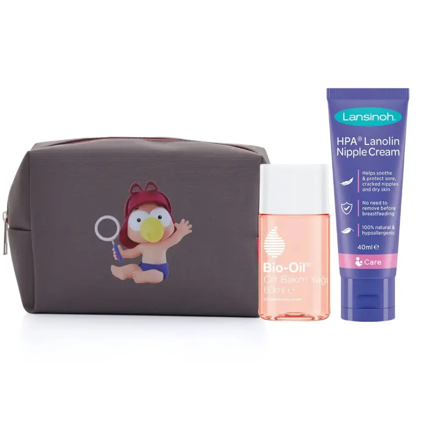 Anne Bakım Seti(Antrasit) Lansinoh Göğüs Ucu Kremi+Bio-Oil Yağı+ Çanta Hediyeli - 1