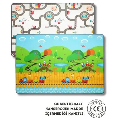 Araba Yarışı-Lokomotif Çift Taraflı Oyun Halısı 140x100x1 (1)