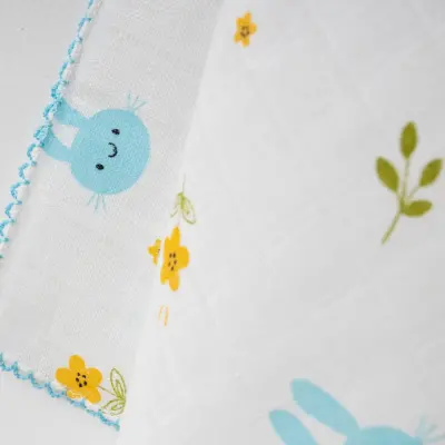 Baby Mammas Çok Amaçlı Bebek Müslin Örtü Tavşan 80x90cm Turkuaz - 3