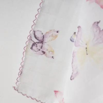 Baby Mammas Müslin Örtü Kelebek 80x90cm Lila (1)