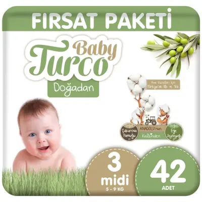 Baby Turco Doğadan Bebek Bezi 3 Beden Midi 42li Fırsat Paketi