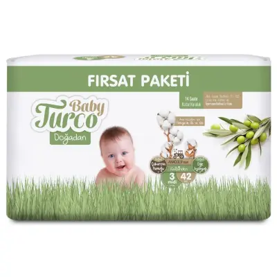 Baby Turco Doğadan Bebek Bezi 3 Beden Midi 42li Fırsat Paketi (1)